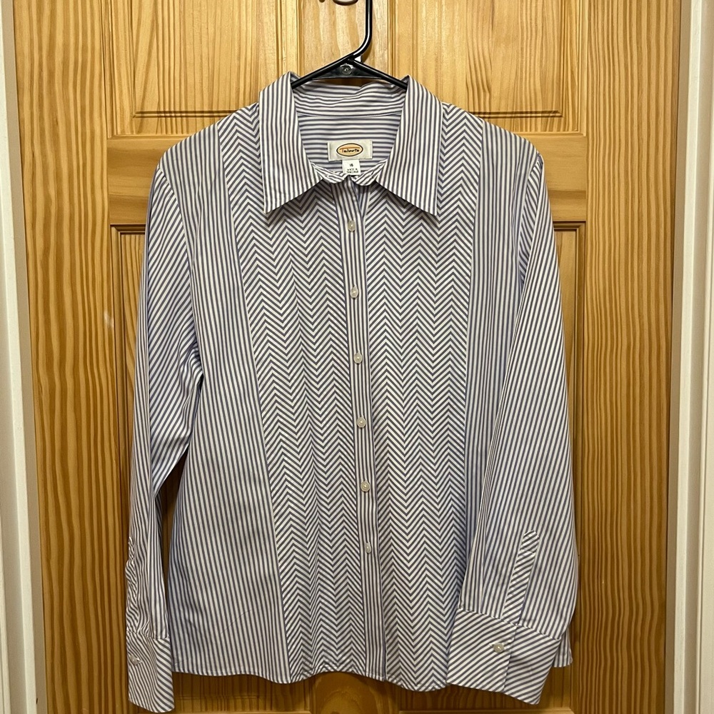 Talbots Long-Sleeve Button Down Shirt, Women's Size 16, Blue & White Striped